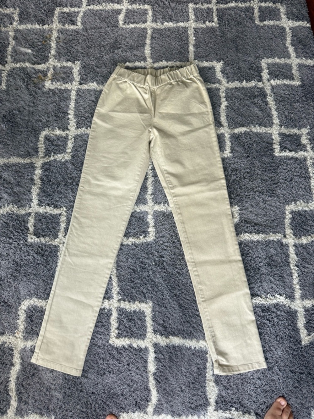 Soft Surroundings Slim Elastic-Waist Pants in Light Cream